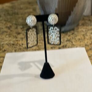 Earrings – filigree pattern black jet and silver rhinestones-play lightweight.